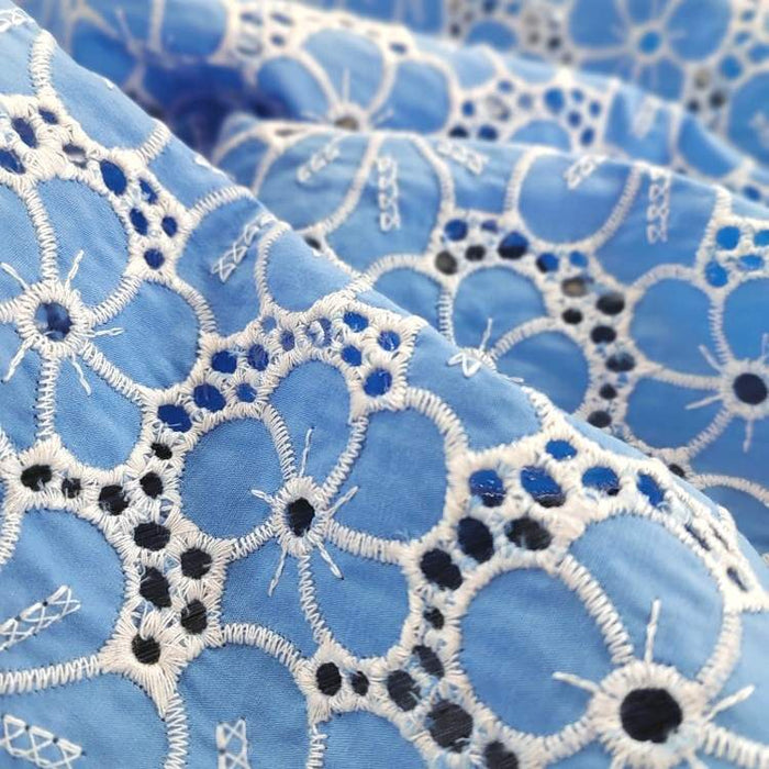 BlueFloralEmbroideredEyeletFabric