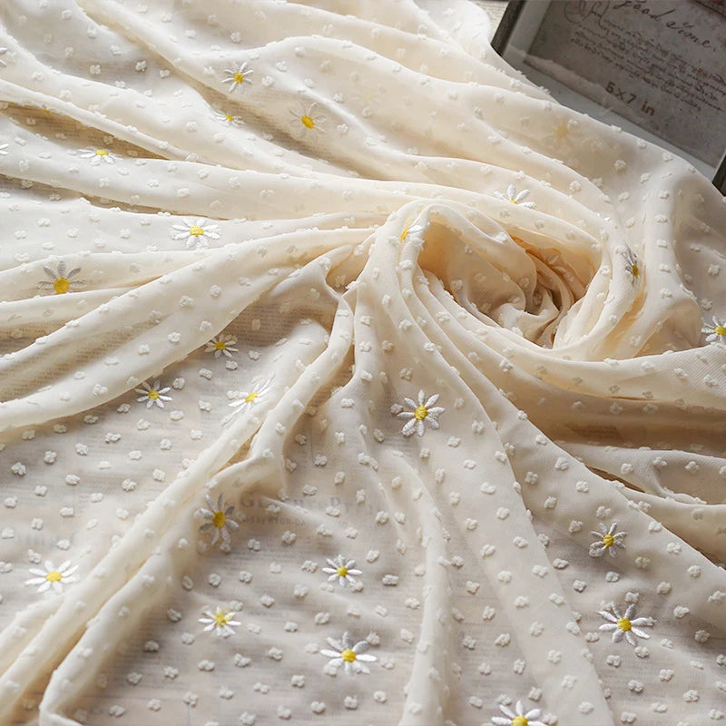 Embroidered Daisy Chiffon Fabric By the Yard