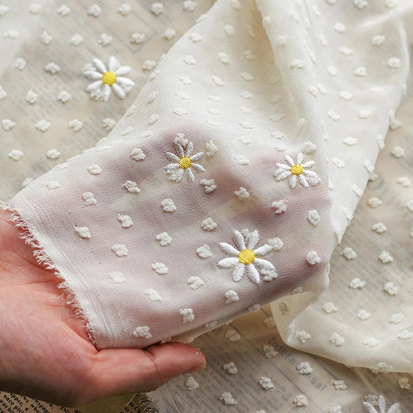 Embroidered Daisy Chiffon Fabric By the Yard