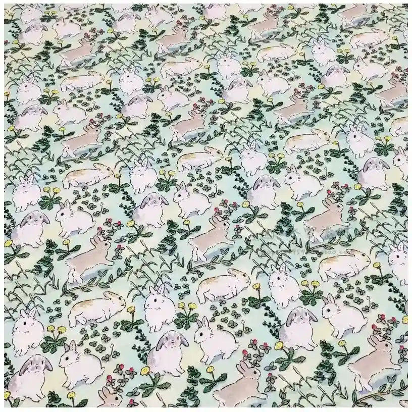 Floral Bunny Parade Easter Fabric By The Yard