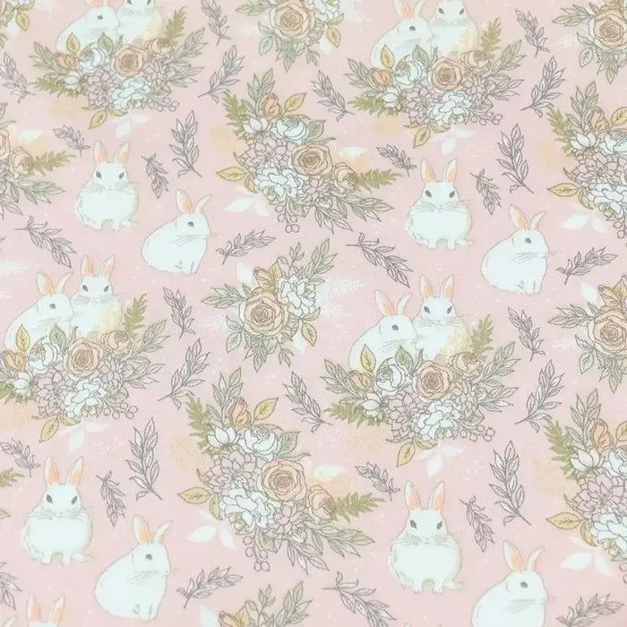 Pink Blue Bunnies Easter Fabric By The Yard
