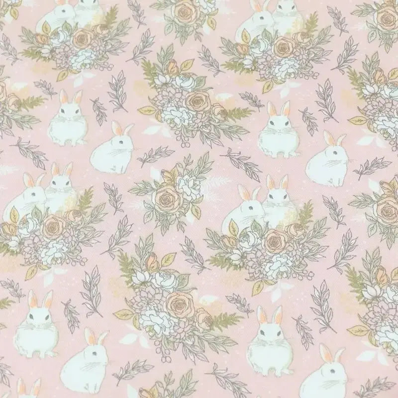 Pink Blue Bunnies Easter Fabric By The Yard