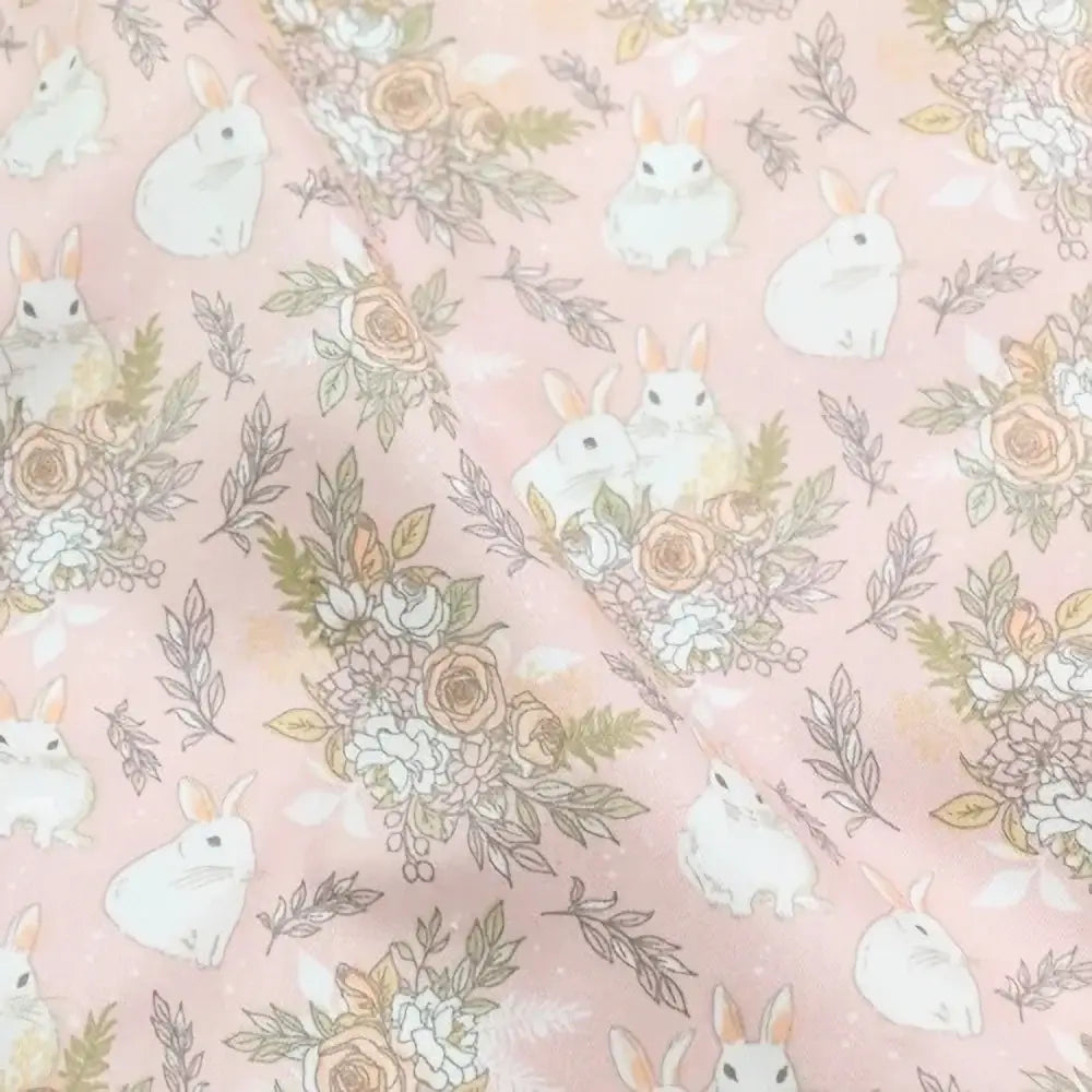 Pink Blue Bunnies Easter Fabric By The Yard