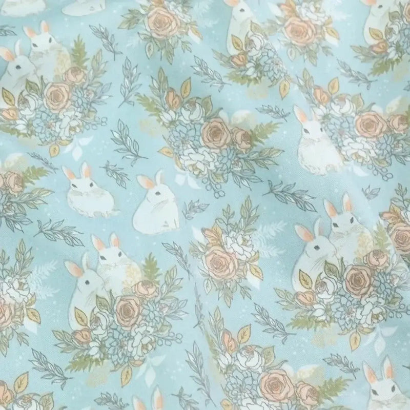 Pink Blue Bunnies Easter Fabric By The Yard