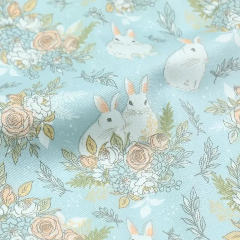 Pink Blue Bunnies Easter Fabric By The Yard