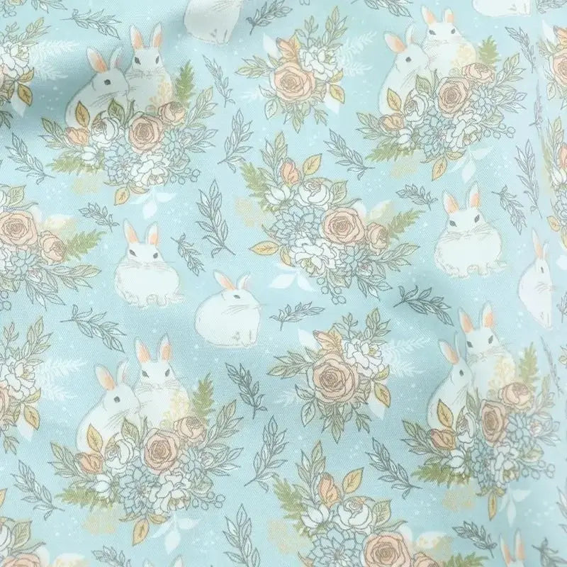 Pink Blue Bunnies Easter Fabric By The Yard