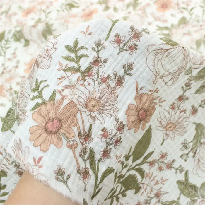 Retro Flower print Double Gauze Fabric By The Yard