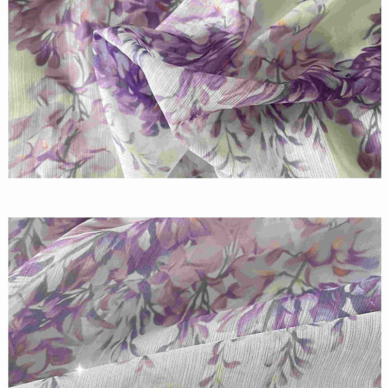 Purple Flower Sheer Chiffon Fabric By The Yard
