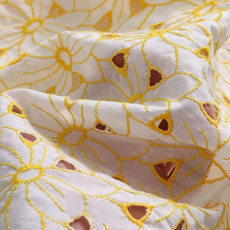 YellowFloralHollowOutEmbroideredEyeletFabricByTheYard